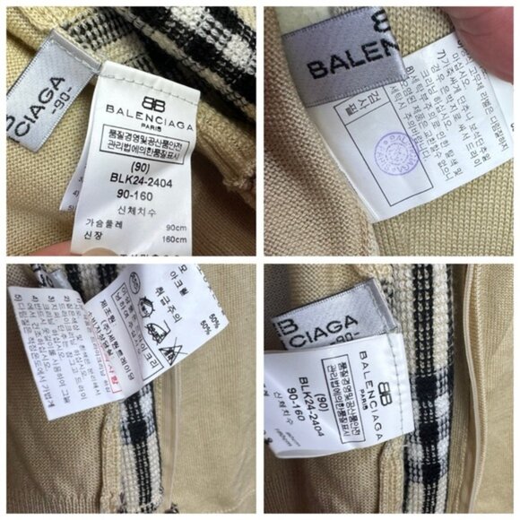 BALENCIAGA Nova Check Zip Cardigan Knit Jacket Sweater Logo Neutral Tan Wool S - Picture 13 of 16